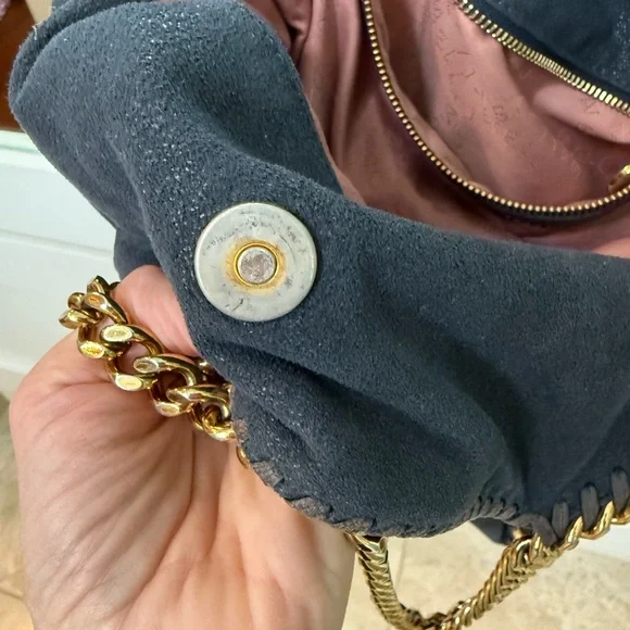 Stella McCartney Navy Falabella Bag with Gold Chain - Picture 3 of 12